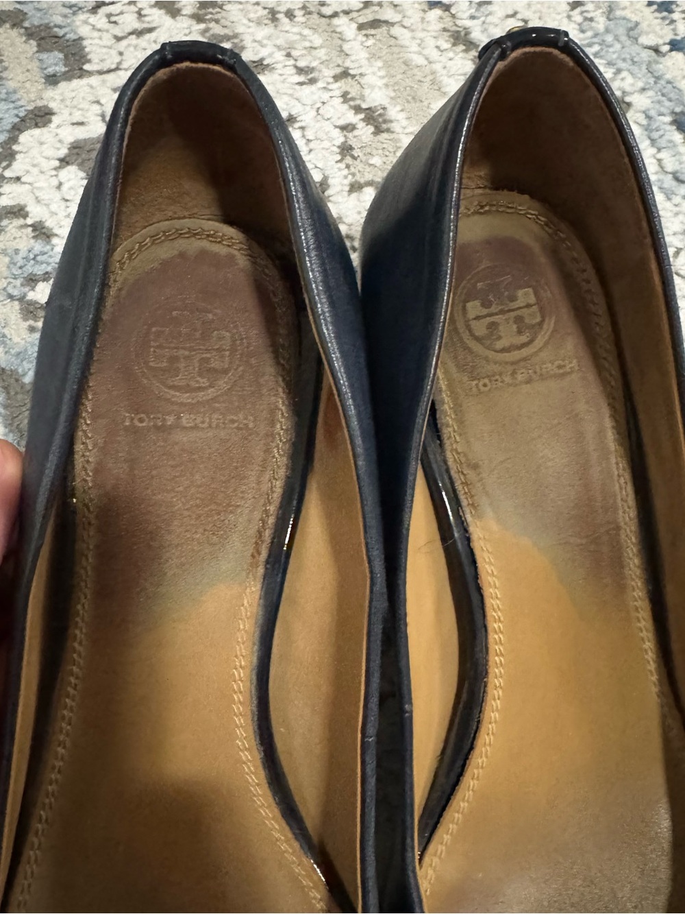 Tory Burch Black Leather Flats with Gold Logo Accent - Picture 3 of 9